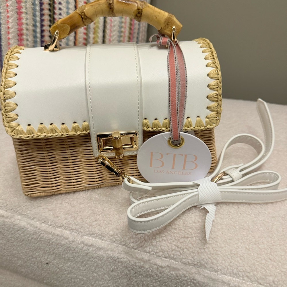 Elegant White and Tan Woven Mini Bag - Picture 2 of 8